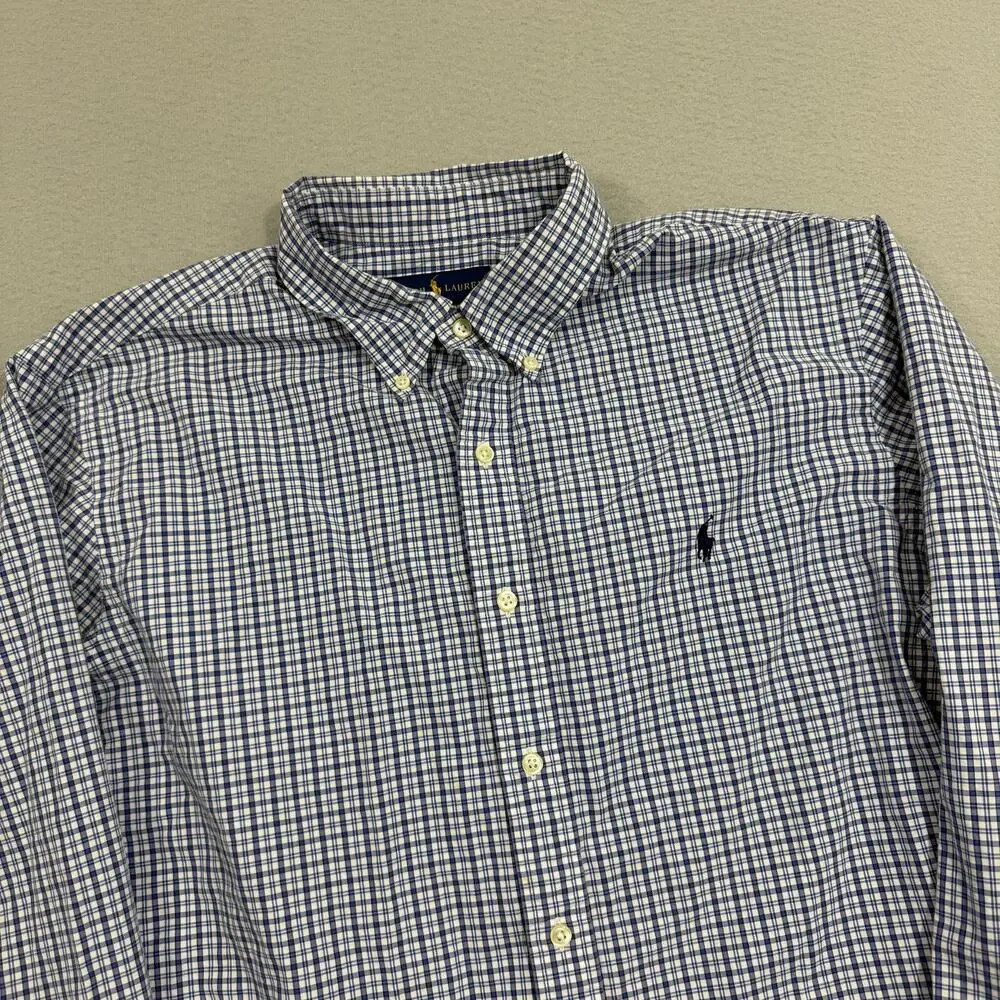 Polo Ralph Lauren Button Down Shirt Men's Extra Large Blue White Plaid Check